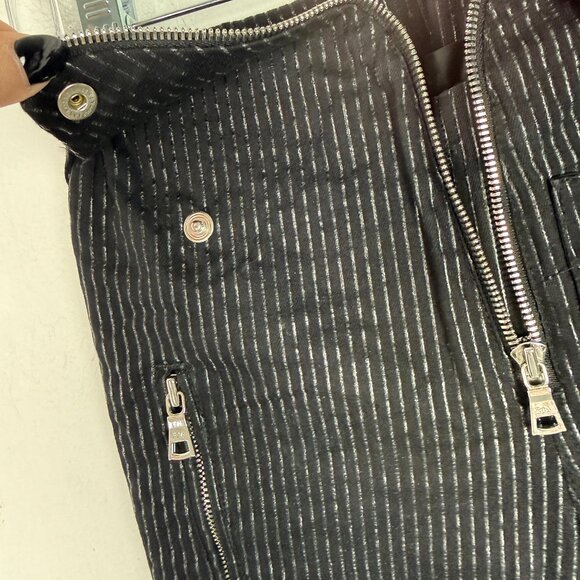 RtA Diavolina Metallic Pinstripe Pants Foldover Ankle Revolve Black Size 24 EUC - Picture 7 of 16